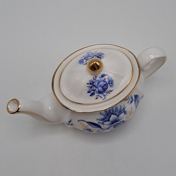Wade England The Regency Collection White Teapot Blue Floral White Gold Trim - Picture 8 of 11